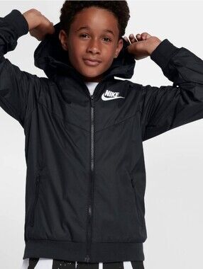 Nike Youth Boys Windrunner Jacket Black Hooded Windbreaker XL 18-20 Womens XS